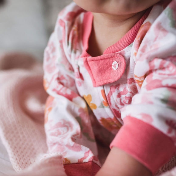 Rosy Spring Floral Watercolor Organic Cotton Loose Fit Footed Pajamas - Picture 3 of 6